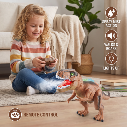 Remote Control Walking T-Rex – RC Dinosaur with Spray Mist, Lights & Sound