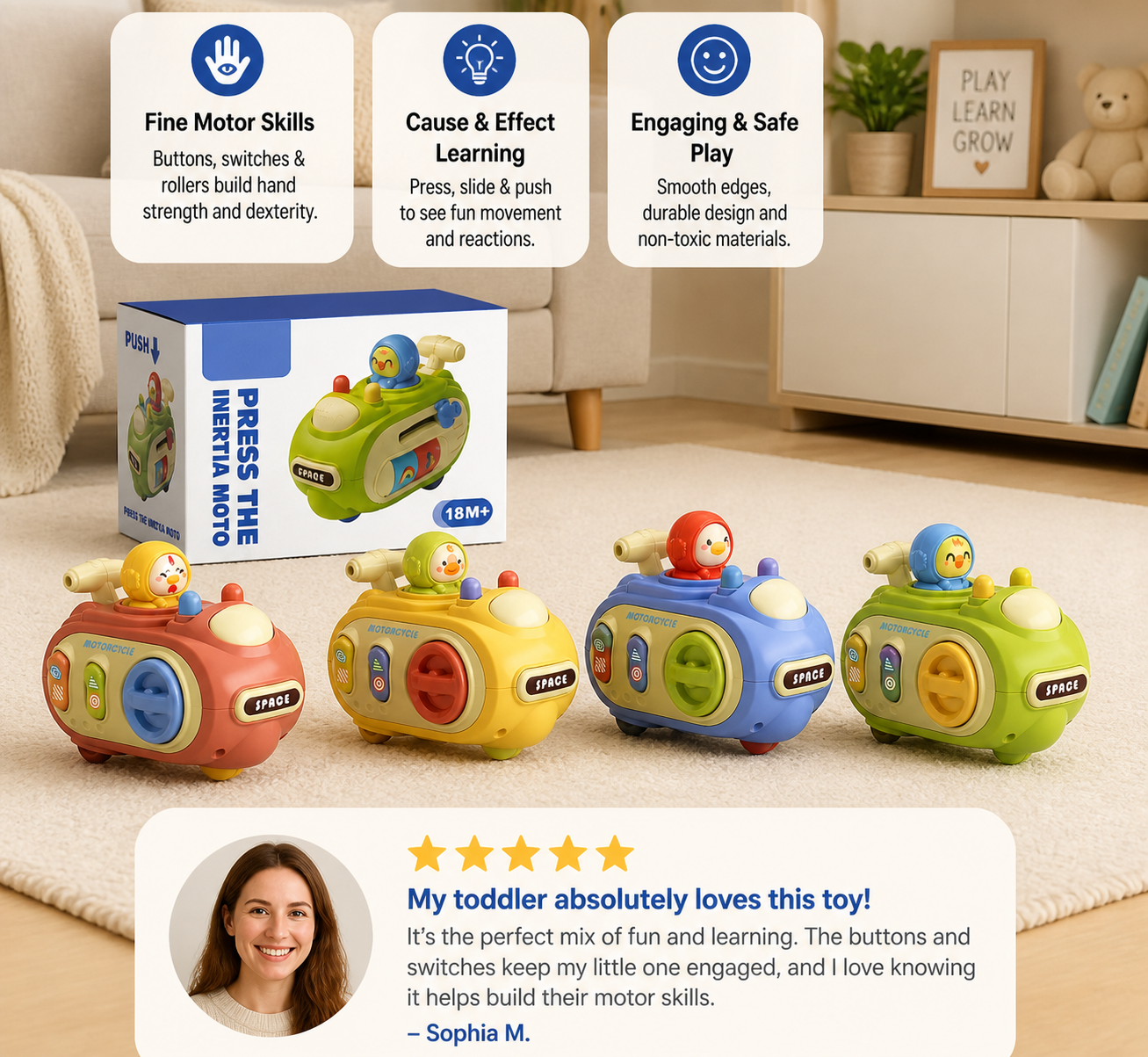 5-in-1 Press & Go Busy Car Toy for Fine Motor Skills Development