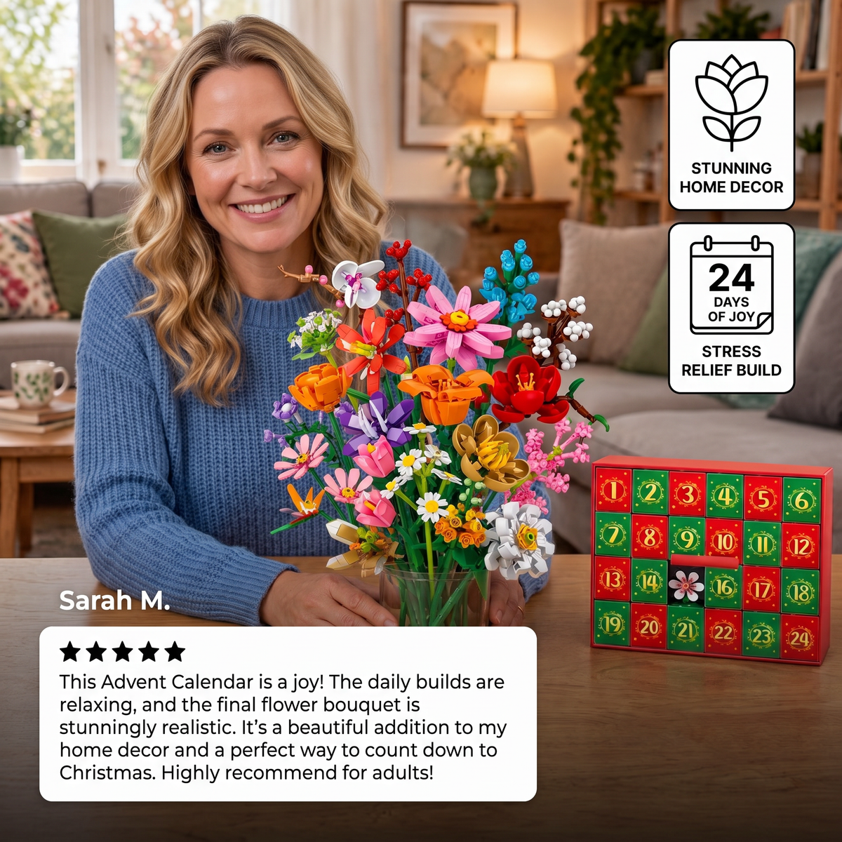 Christmas Building Block Flower Bouquet Advent Calendar