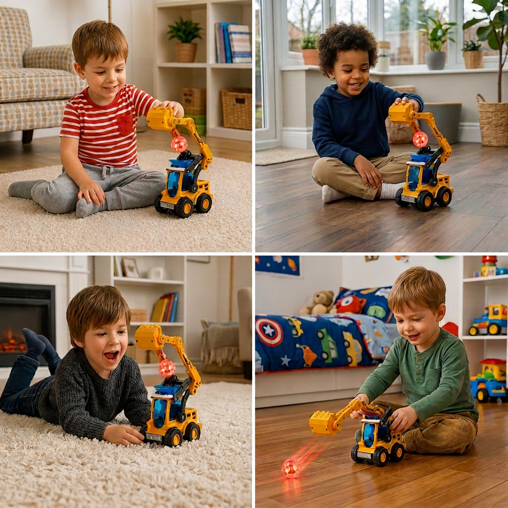 Interactive Light-Up Construction Bulldozer with Ball Launcher for Kids
