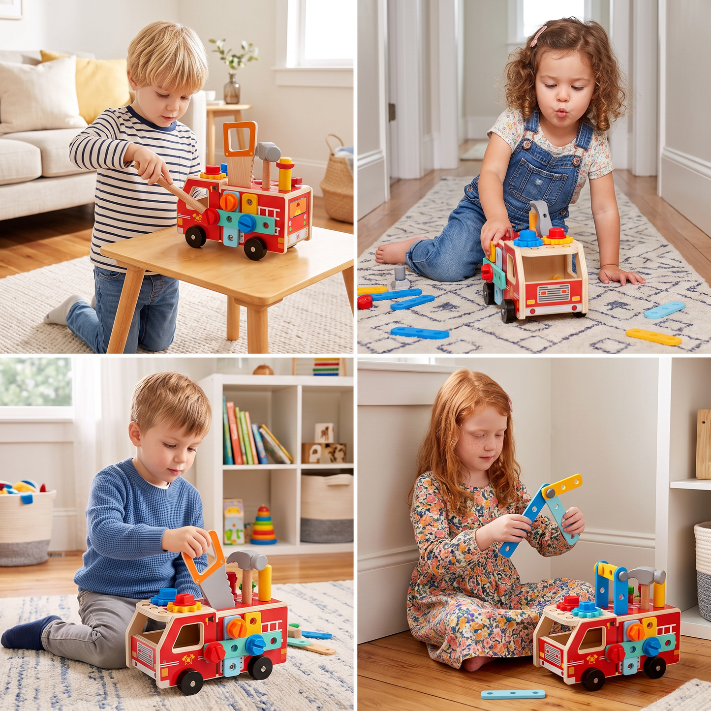 Montessori Wooden Firefighter Tool Box & Building Set
