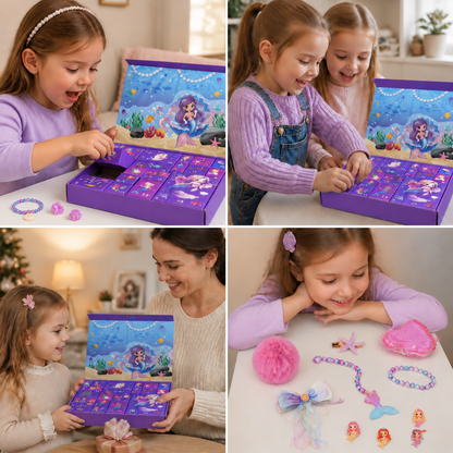 24-Day Mermaid Advent Calendar with Hair Accessories, Stickers & Surprise Gifts