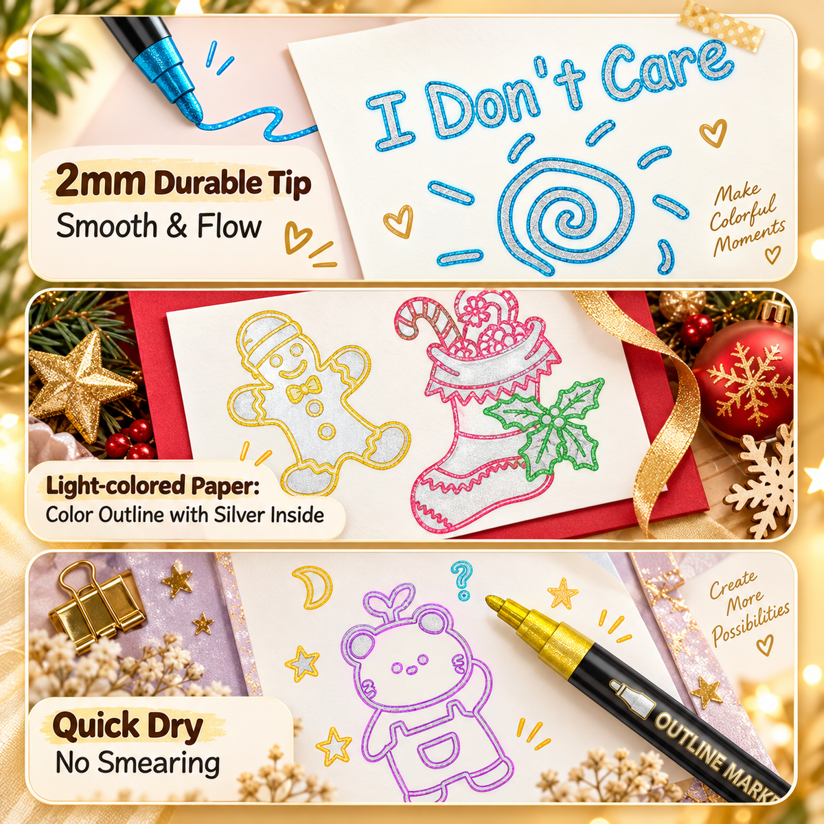 Outline Shimmer & Metallic Glitter Marker Set