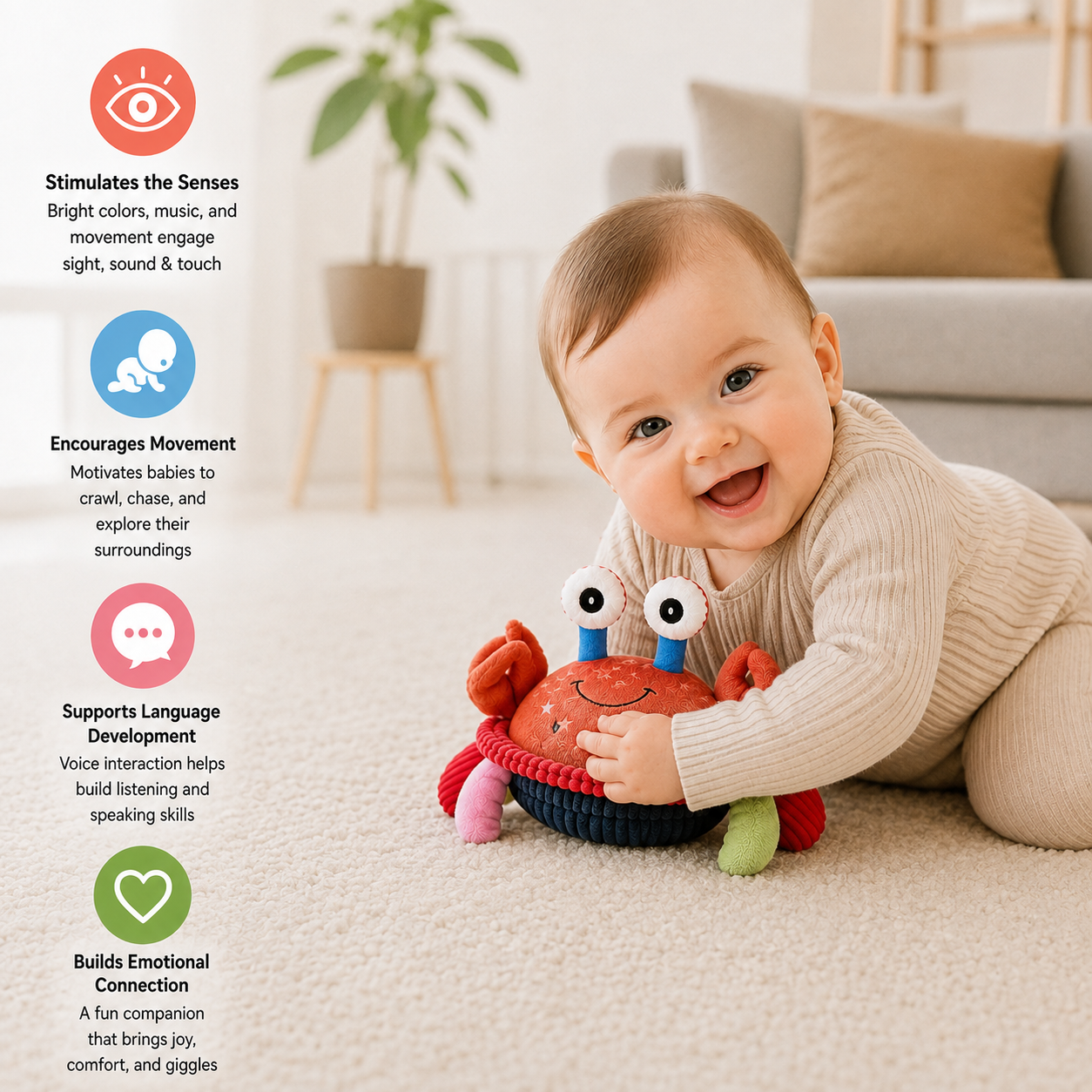 Interactive Musical Crab with Voice Function – Moving Educational Toy for Babies