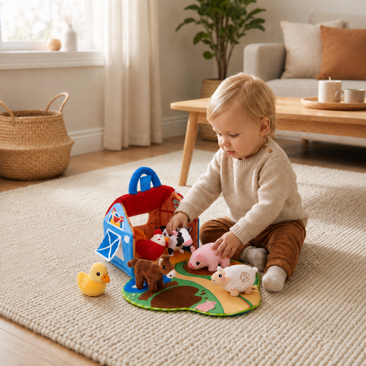 Farm Animal Plush Playset – Interactive Learning Toy with Portable Playhouse