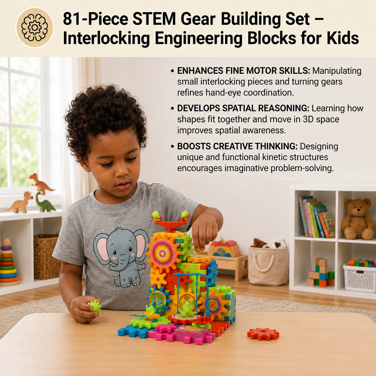 81-Piece STEM Gear Building Set – Interlocking Engineering Blocks for Kids