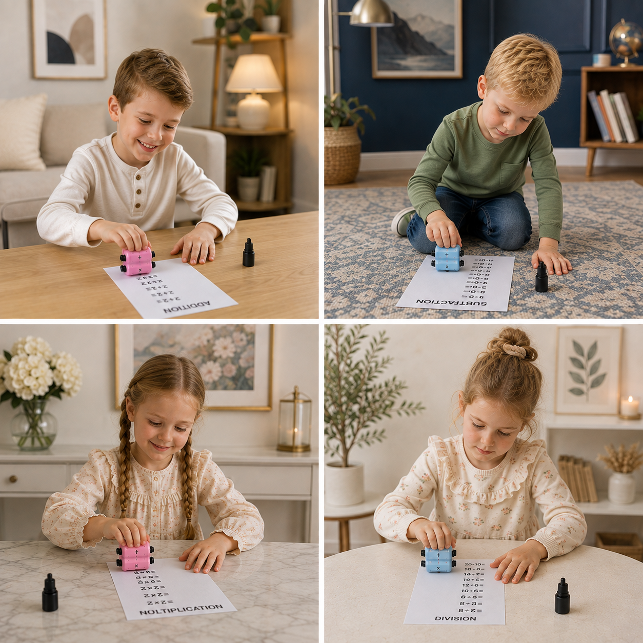 4-in-1 Math Roller Stamp – Addition, Subtraction, Multiplication & Division Practice