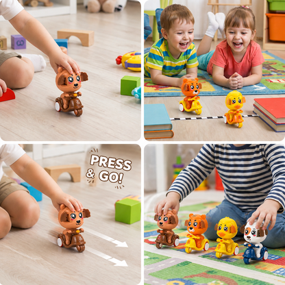 Press & Go Animal Motorcycle Toy – Cute Hide-and-Seek Character Car