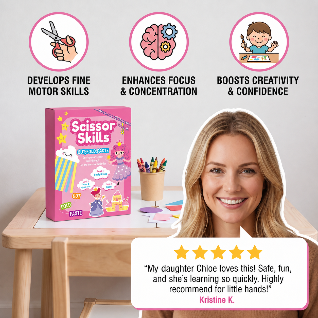 Kids Scissor Skills Activity Book – Safe Cutting Practice with Safety Scissors
