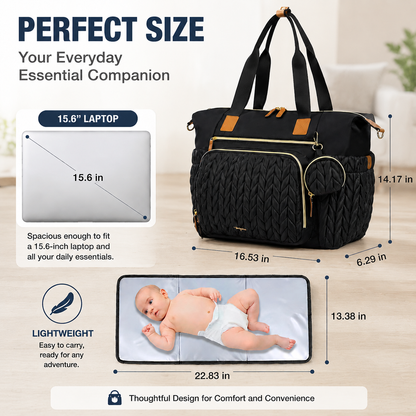 Lightweight Waterproof Diaper Tote Bag – Large Capacity with Changing Pad & Pacifier Case