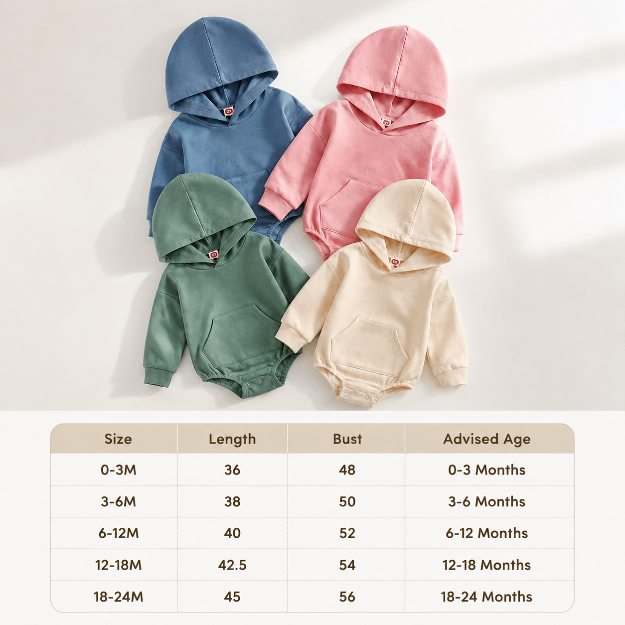 Hooded Baby Romper – Soft Long Sleeve Onesie with Front Pocket