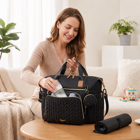 Lightweight Waterproof Diaper Tote Bag – Large Capacity with Changing Pad & Pacifier Case