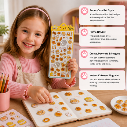 3D Squishy Pet Paw Stickers – Cute Puffy Stickers for Kids