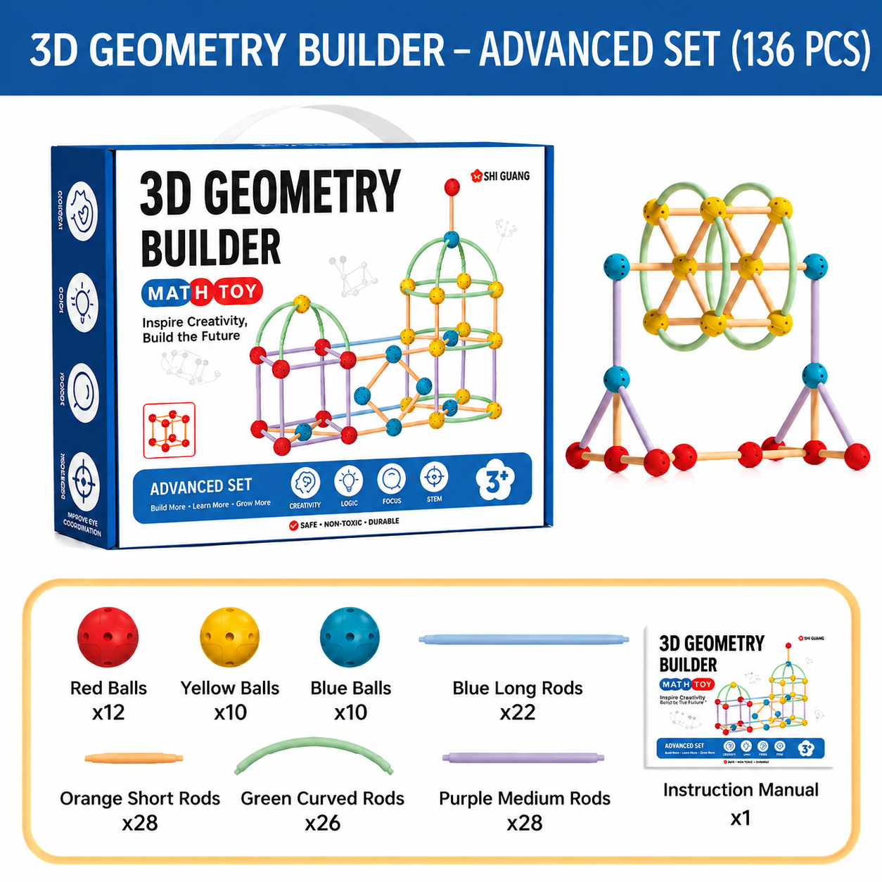 3D Geometry Building Kit – Educational Construction & Spatial Learning Toy