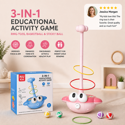 3-in-1 Educational Activity Game – Ring Toss, Basketball & Sticky Ball