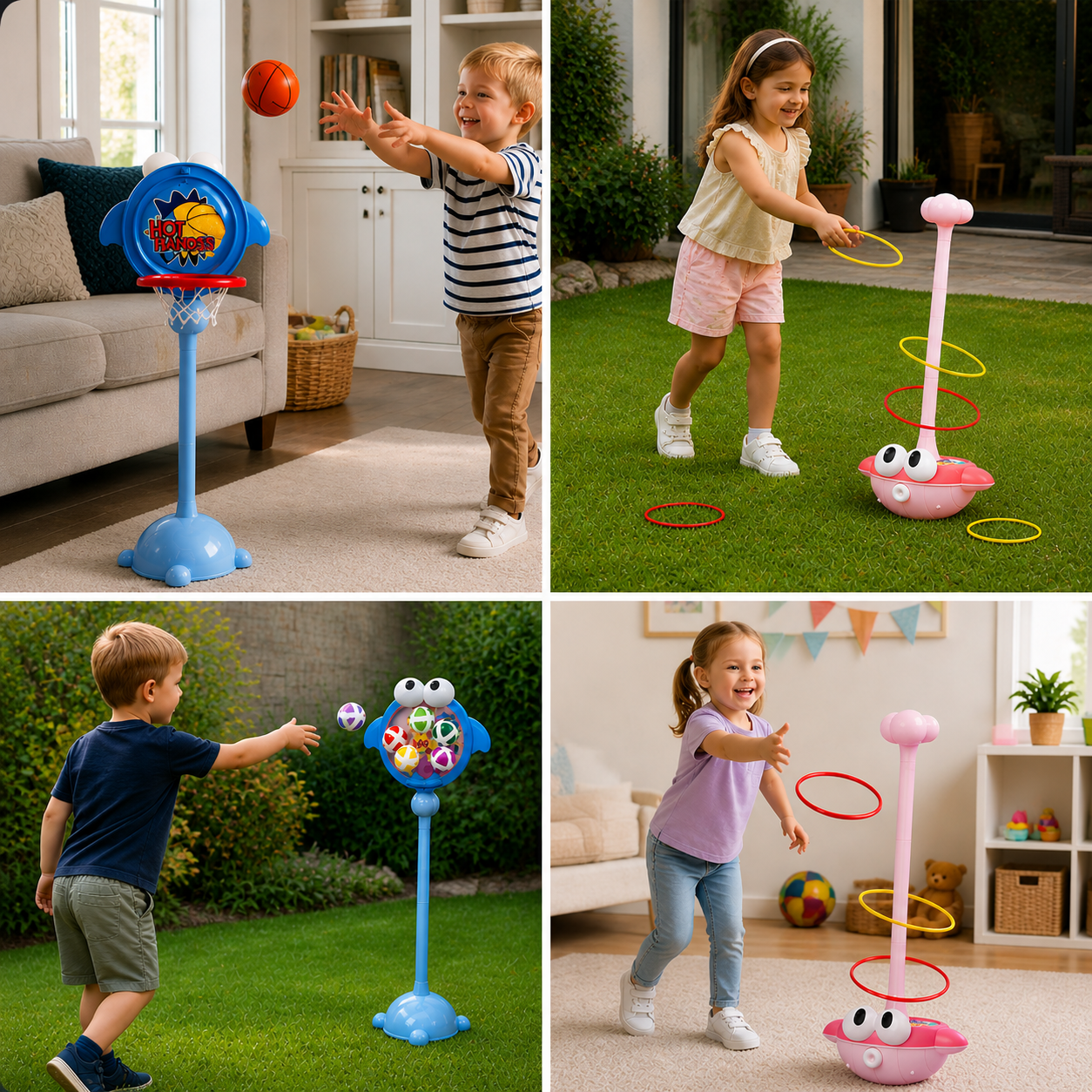 3-in-1 Educational Activity Game – Ring Toss, Basketball & Sticky Ball
