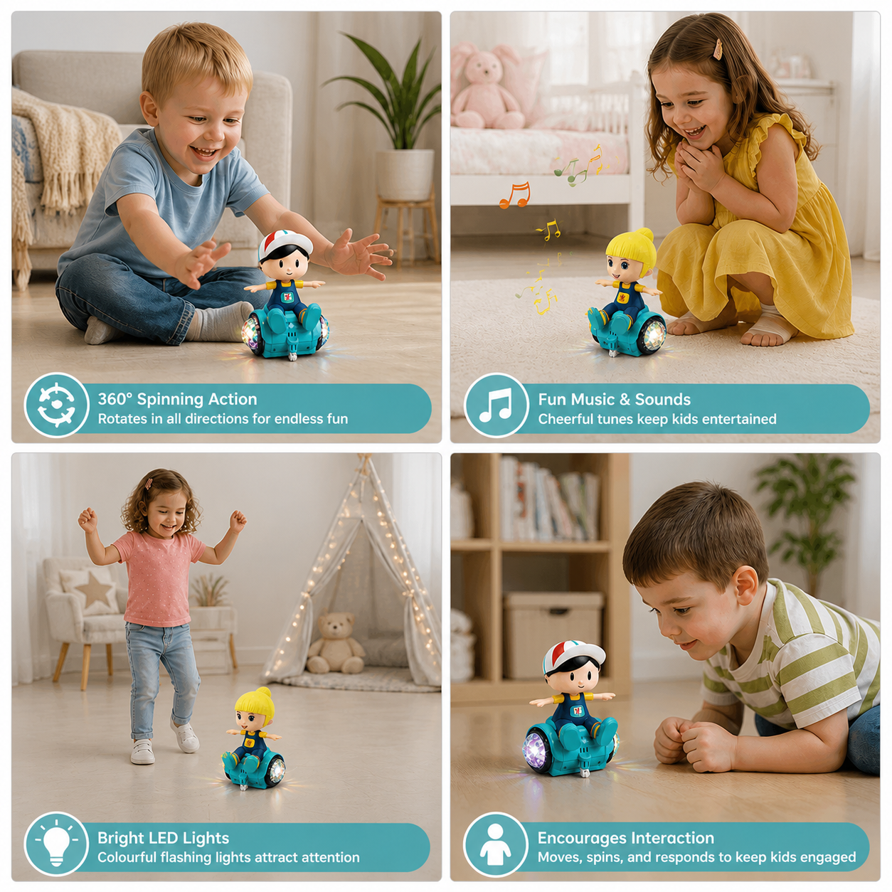 Interactive 360° Dancing Balance Toy with Lights & Music