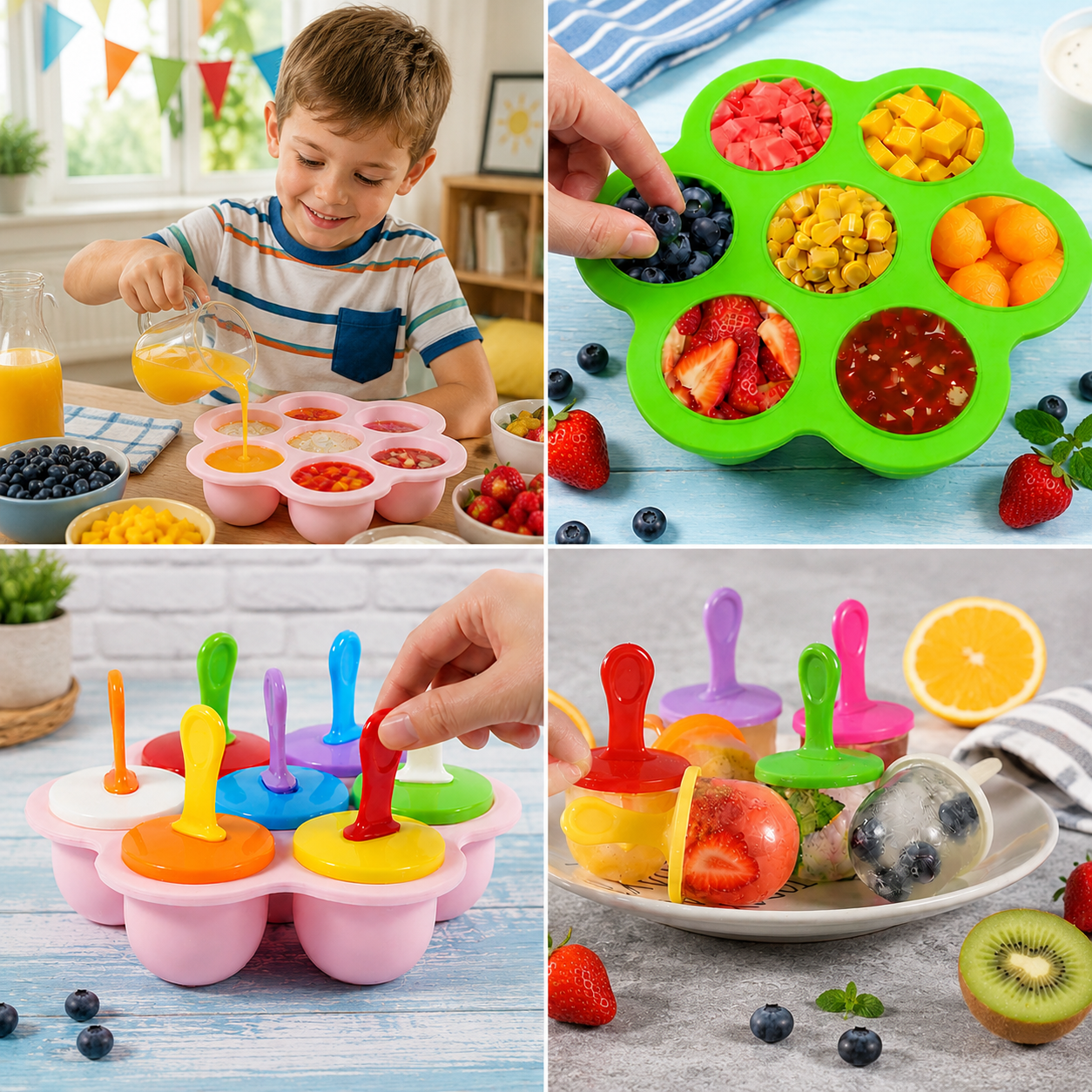 7-Piece Silicone Popsicle Mold – Reusable Ice Pop Maker for Kids