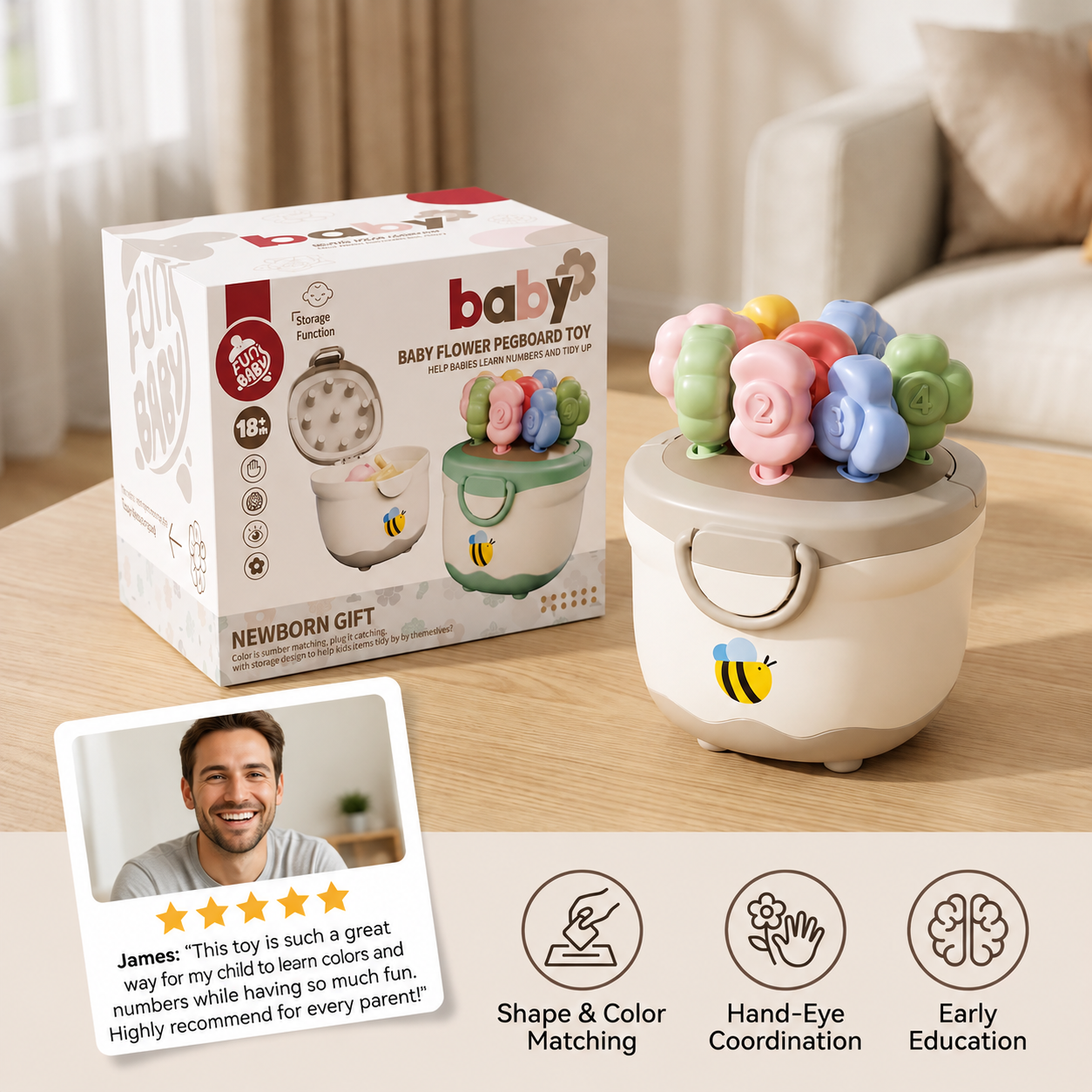 Montessori Flower Pot Color & Number Matching Learning Game
