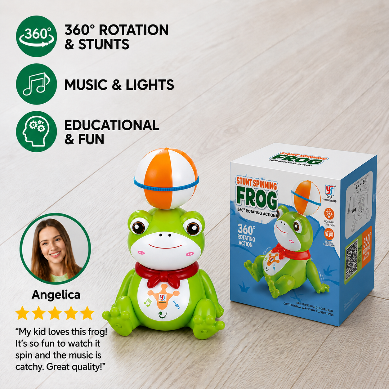 Interactive Ball-Balancing Frog Toy with Lights, Music & 360° Rotation