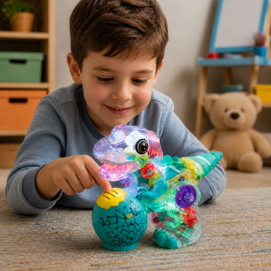 Interactive Light-Up Gear Dinosaur Toy with Music & Walking Action
