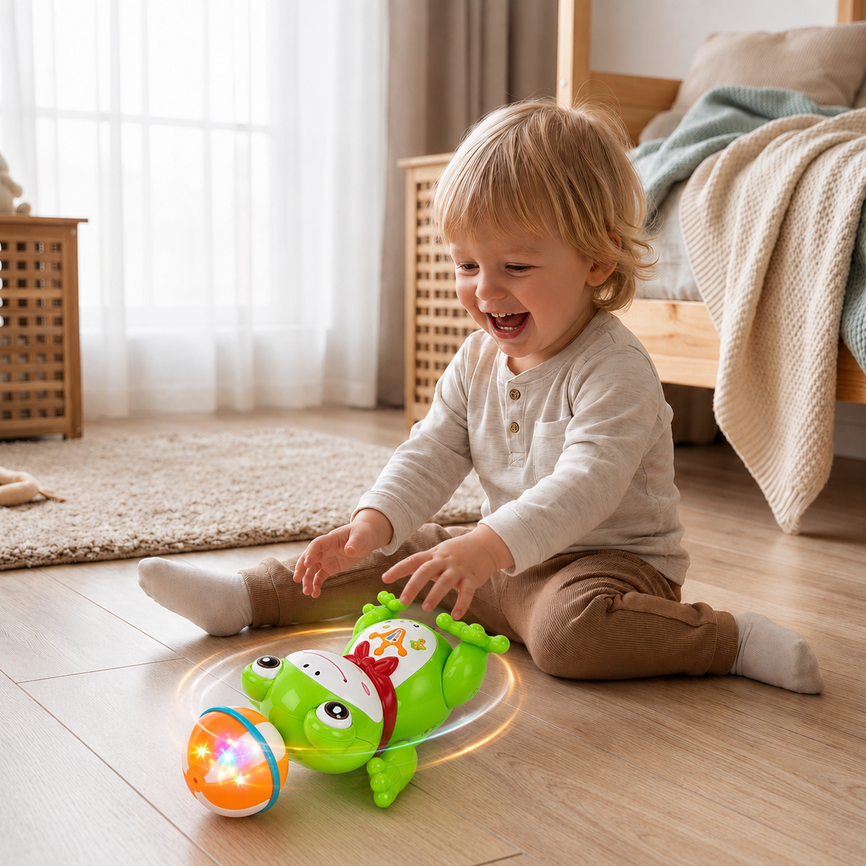 Interactive Ball-Balancing Frog Toy with Lights, Music & 360° Rotation
