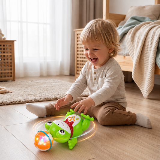 Interactive Ball-Balancing Frog Toy with Lights, Music & 360° Rotation