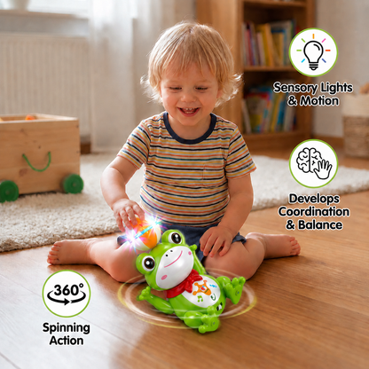 Interactive Ball-Balancing Frog Toy with Lights, Music & 360° Rotation