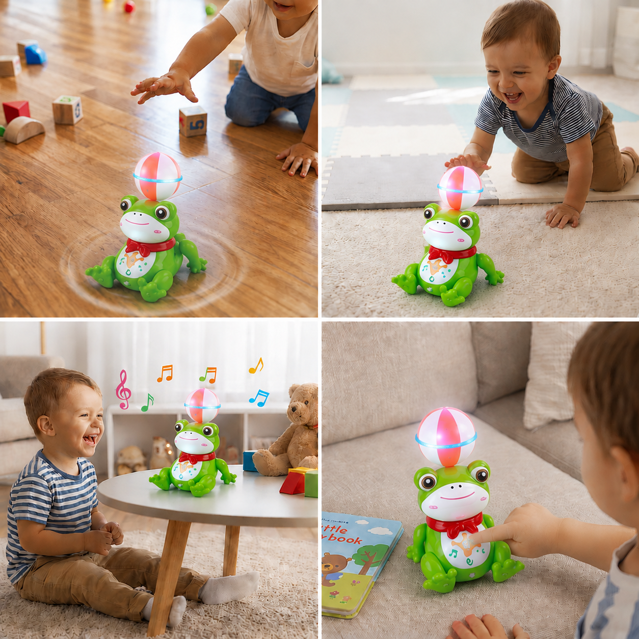 Interactive Ball-Balancing Frog Toy with Lights, Music & 360° Rotation