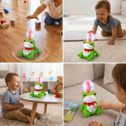 Interactive Ball-Balancing Frog Toy with Lights, Music & 360° Rotation