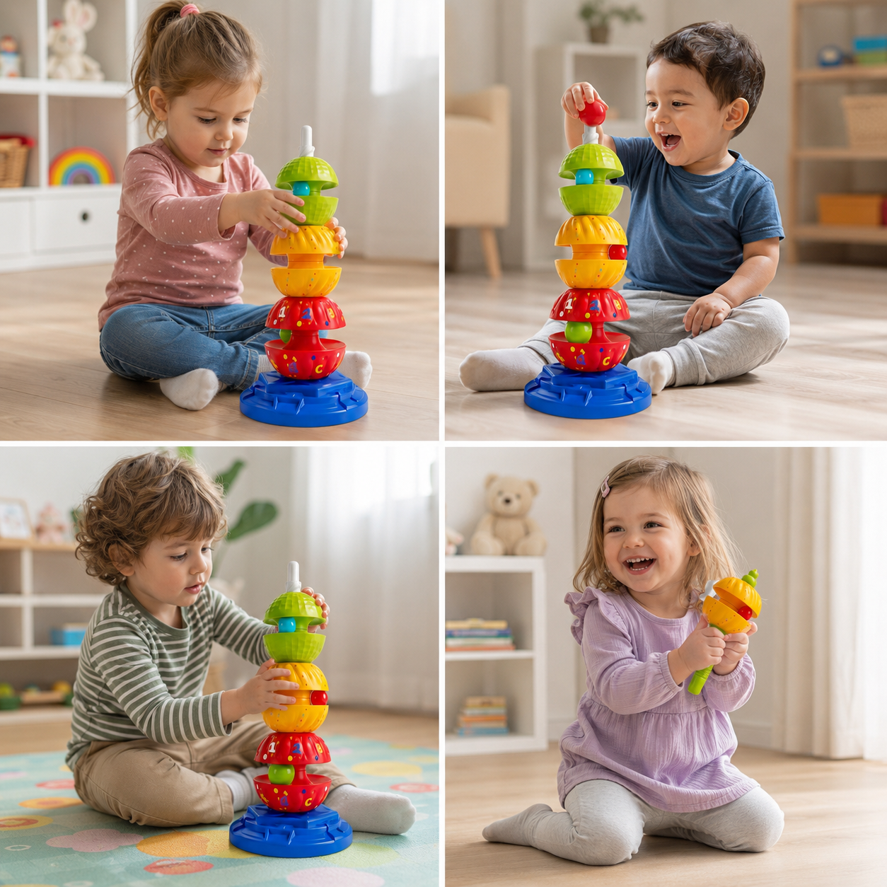 2-in-1 Interactive Rotating Stack & Ball Drop Tower with Rattle for Kids
