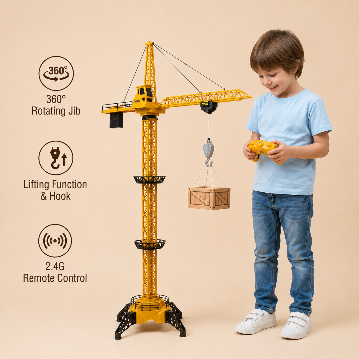 Remote Control Tower Crane – 360° Rotating Construction Toy with Lifting Function