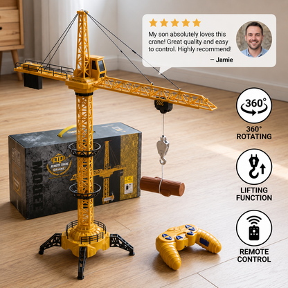 Remote Control Tower Crane – 360° Rotating Construction Toy with Lifting Function