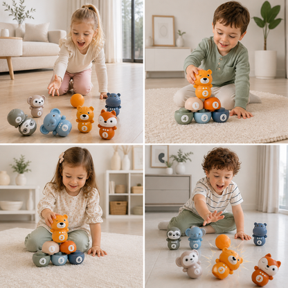 6-in-1 Soft Rubber Animal Bowling & Stacking Game – Montessori Learning Toy for Kids