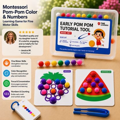 Montessori Pom-Pom Color & Numbers Learning Game for Fine Motor Skills