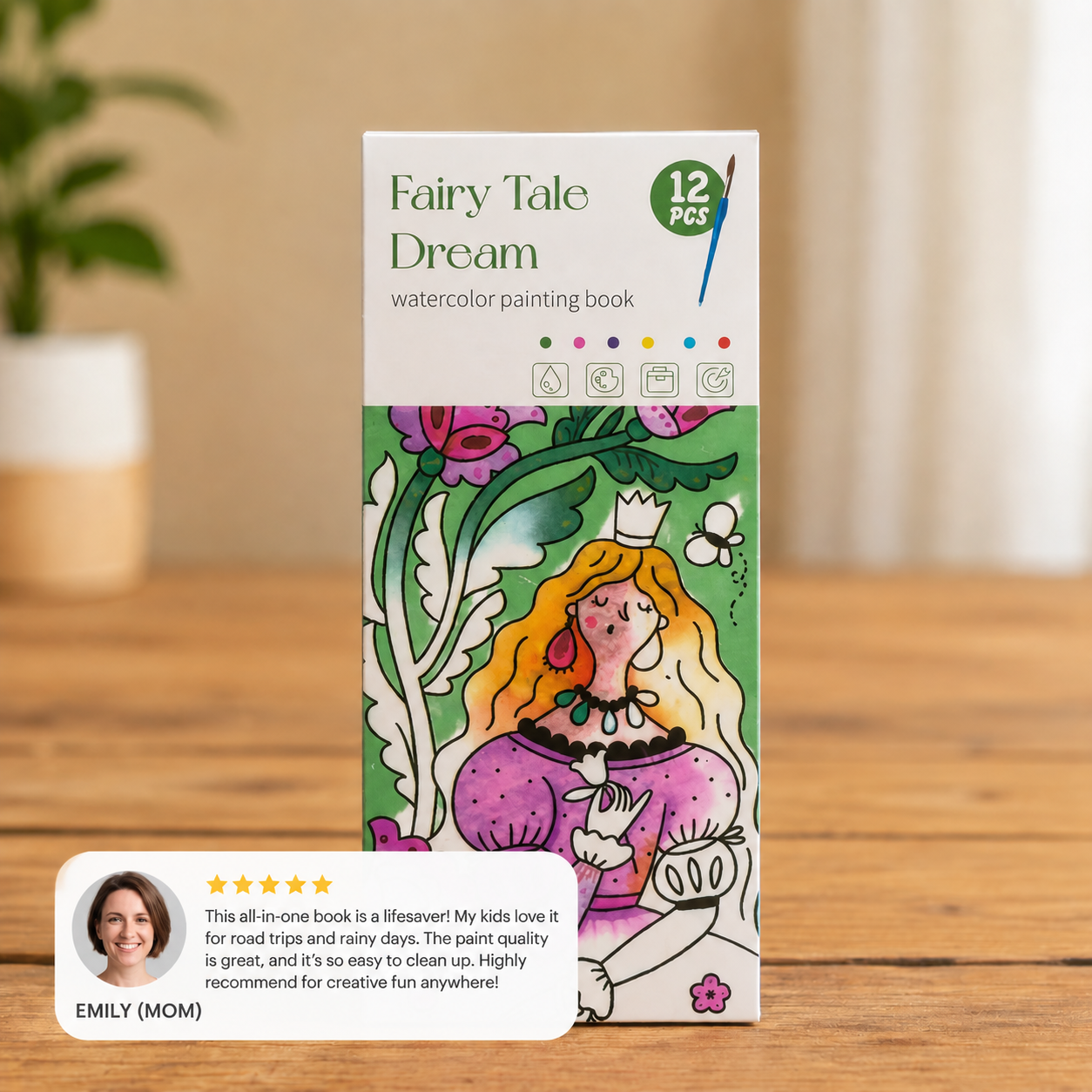 All-in-One Watercolour Painting Book with Built-In Paint & Brush