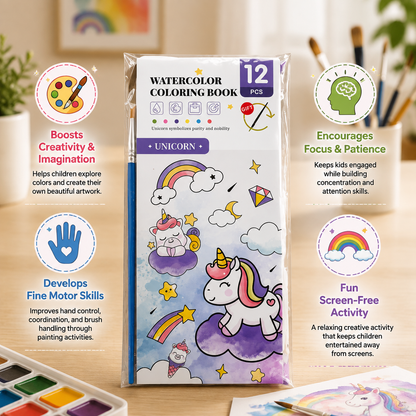 All-in-One Watercolour Painting Book with Built-In Paint & Brush