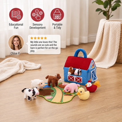 Farm Animal Plush Playset – Interactive Learning Toy with Portable Playhouse