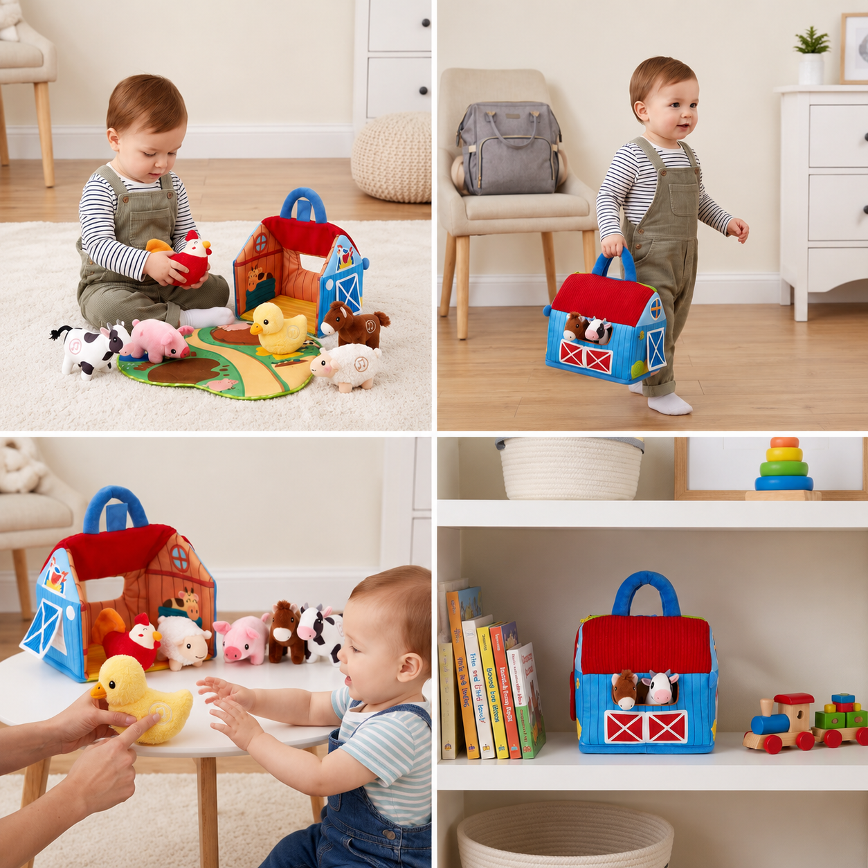 Farm Animal Plush Playset – Interactive Learning Toy with Portable Playhouse