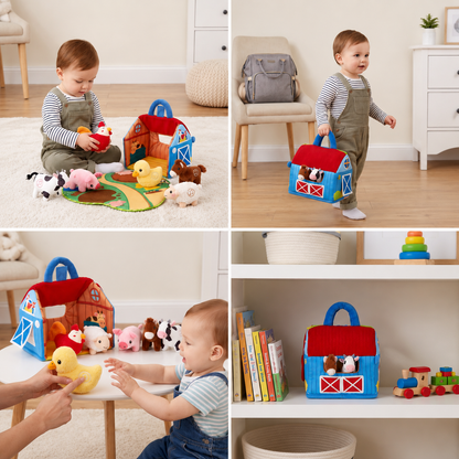 Farm Animal Plush Playset – Interactive Learning Toy with Portable Playhouse