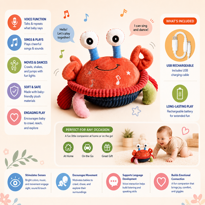 Interactive Musical Crab with Voice Function – Moving Educational Toy for Babies
