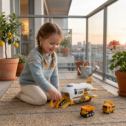 DIY Airplane Transport Truck Playset with Construction Vehicles