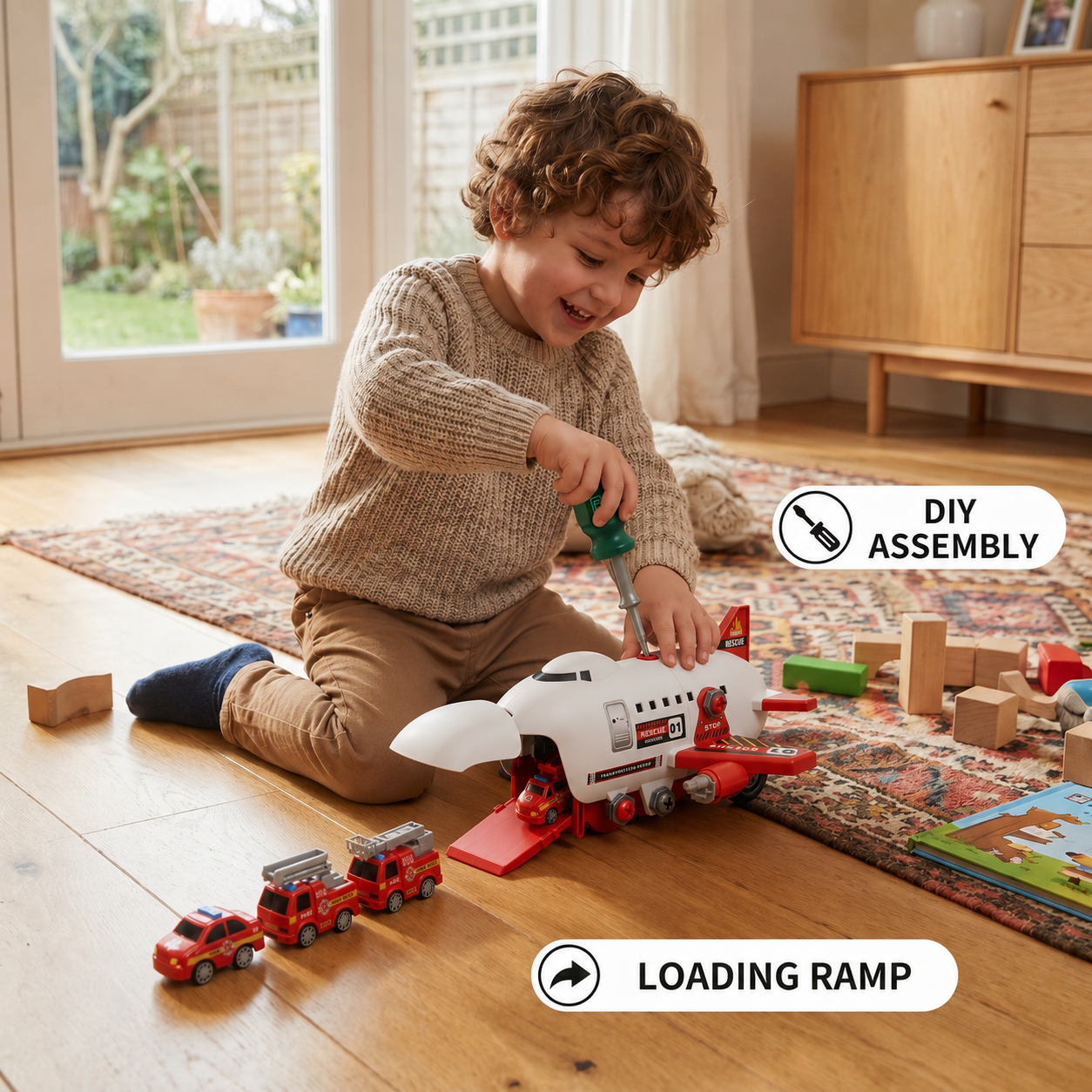 DIY Airplane Transport Truck Playset with Construction Vehicles