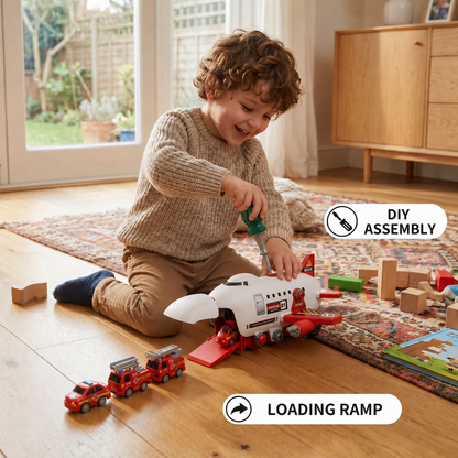 DIY Airplane Transport Truck Playset with Construction Vehicles