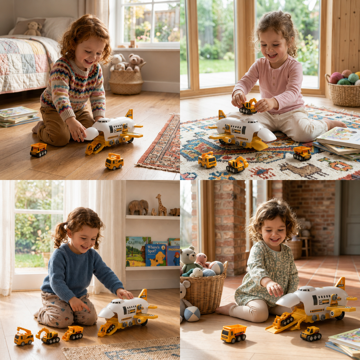 DIY Airplane Transport Truck Playset with Construction Vehicles