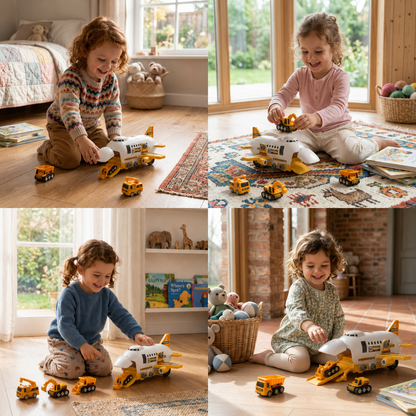 DIY Airplane Transport Truck Playset with Construction Vehicles