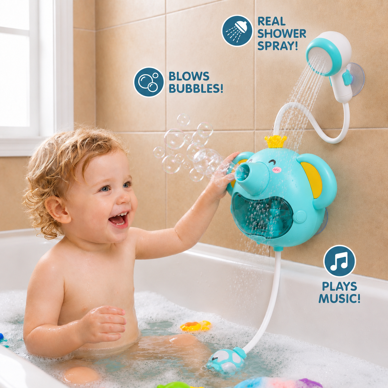 Musical Elephant Bubble Bath Toy with Shower Head