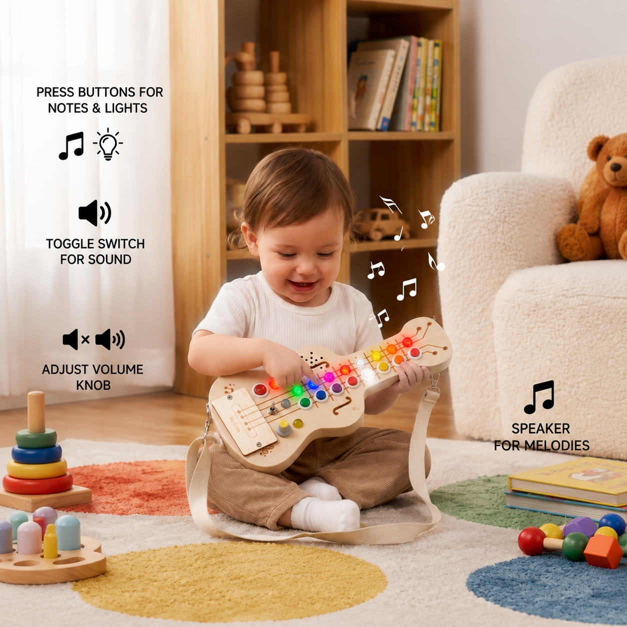 Wooden Light & Sound Guitar Busy Board