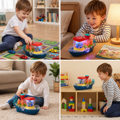 Light-Up Gear Boat – Musical Electric Toy Boat for Kids