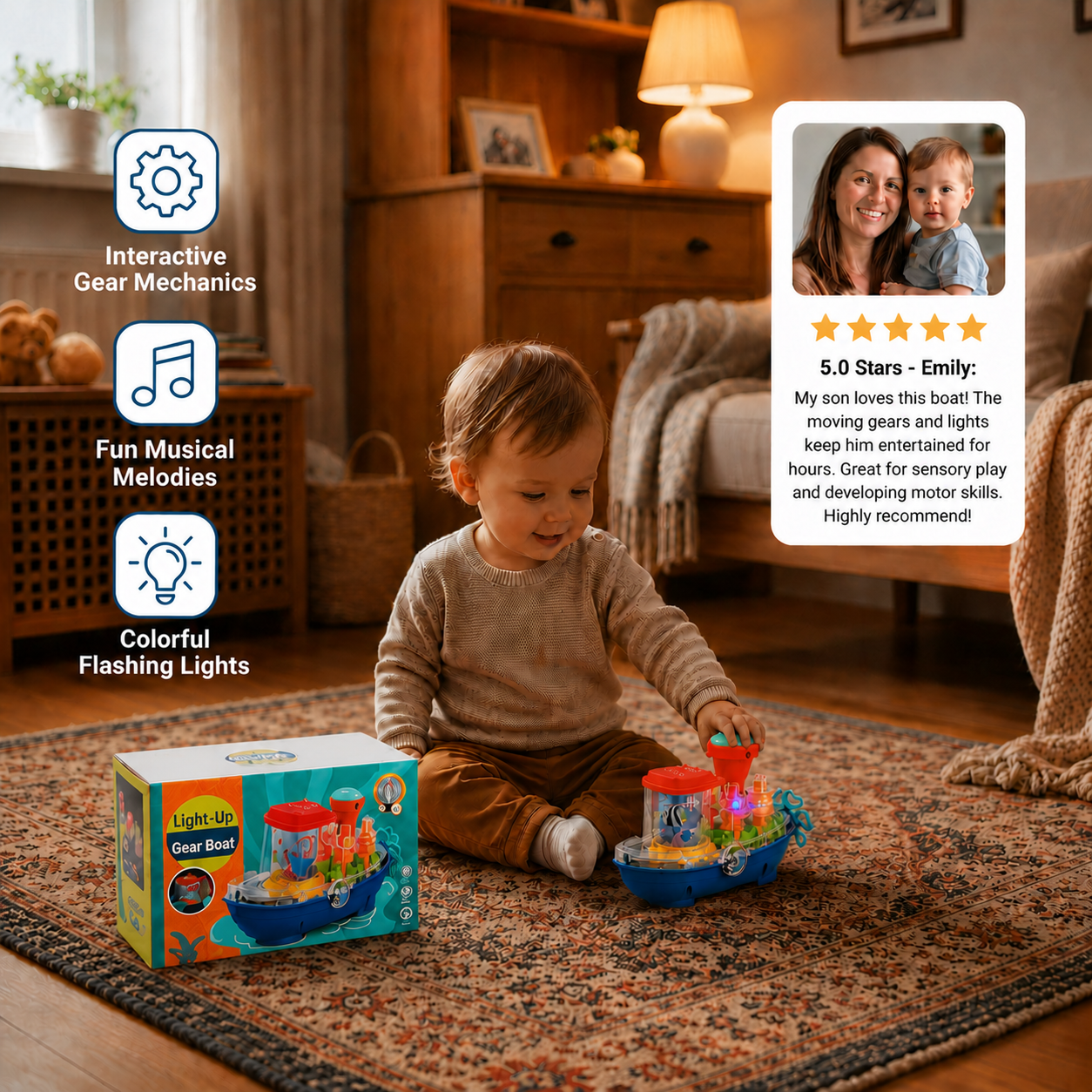 Light-Up Gear Boat – Musical Electric Toy Boat for Kids